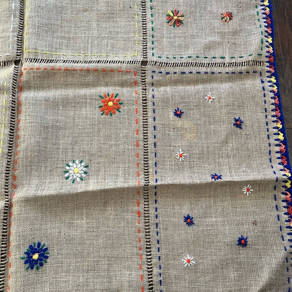 Boho Handmade Burlap Table Cloth - Size 104 in x 60 in. - Picture 5 of 7